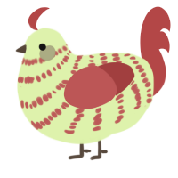 henchmen, a apple and red chicken with a bar pattern