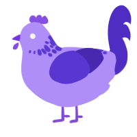 A lilac and indigo chicken with a neck-speckle pattern