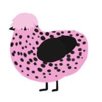 MCC, a pink and sable chicken with a speckle pattern