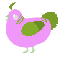 A lavender and chartreuse chicken with a neck-band pattern