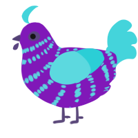 Glowstick, a violet and aqua chicken with a bar pattern