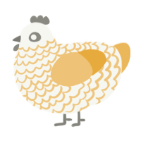 A white and honey chicken with a lace pattern