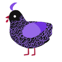 A black and blurple chicken with a double-lace pattern