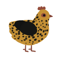 A gold and black chicken with a speckle pattern