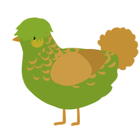 A chartreuse and gold chicken with a half-lace pattern