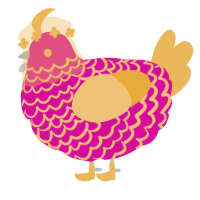 A fuchsia and honey chicken with a lace pattern