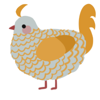 A silver and orange chicken with a lace pattern