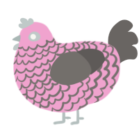 A pink and grey chicken with a lace pattern