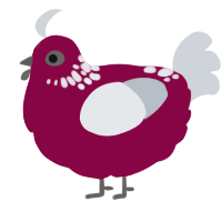 A maroon and mist chicken with a neck-speckle pattern