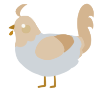 A mist and beige chicken with a head pattern