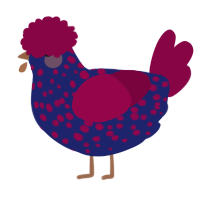 A navy and maroon chicken with a speckle pattern