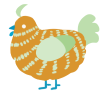 A orange and gluppy chicken with a bar pattern