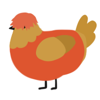 A vermilion and gold chicken with a head pattern