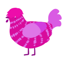A fuchsia and orchid chicken with a bar pattern