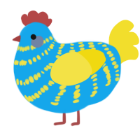 A sky and yellow chicken with a bar pattern