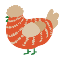 A vermilion and beige chicken with a bar pattern