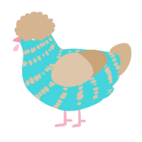A aqua and beige chicken with a bar pattern