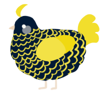 A tumblr and yellow chicken with a lace pattern