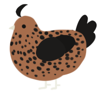 A brown and sable chicken with a speckle pattern