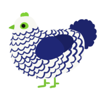 A white and navy chicken with a lace pattern