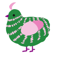 A viridian and pink chicken with a bar pattern