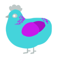 A aqua and amethyst chicken with a neck-band pattern