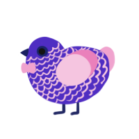 Gimon Plushie, a indigo and pink chicken with a lace pattern
