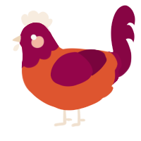 chuckles, a vermilion and maroon chicken with a head pattern