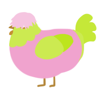 Peach, a pink and lime chicken with a head pattern
