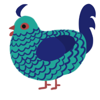 A turquoise and navy chicken with a lace pattern