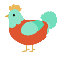 A vermilion and mint chicken with a head pattern