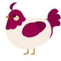 A cream and maroon chicken with a head pattern