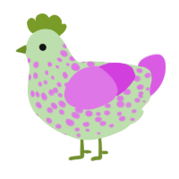 A gluppy and orchid chicken with a speckle pattern
