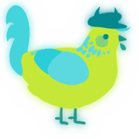 A lime and aqua chicken with a neck-speckle pattern