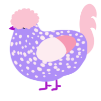 A lilac and rose chicken with a speckle pattern