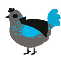 Void Eyes, a grey and cerulean chicken with a half-lace pattern