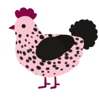 A rose and sable chicken with a speckle pattern