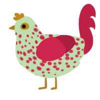 A gluppy and crimson chicken with a speckle pattern