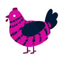 A fuchsia and tumblr chicken with a bar pattern