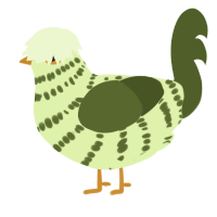 A apple and olive chicken with a bar pattern