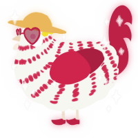A white and crimson chicken with a bar pattern