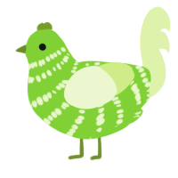 A grass and apple chicken with a bar pattern