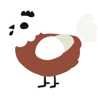 A russet and white chicken with a head pattern