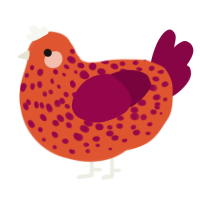 A vermilion and maroon chicken with a speckle pattern