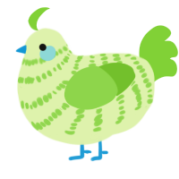 A apple and grass chicken with a bar pattern