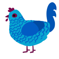 A cerulean and ultramarine chicken with a lace pattern