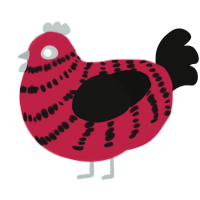 A crimson and black chicken with a bar pattern