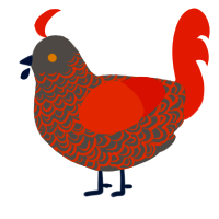 Firebrand, a grey and vermilion chicken with a double-lace pattern