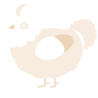 A cream chicken with a head pattern