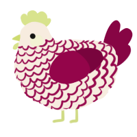 A cream and maroon chicken with a lace pattern